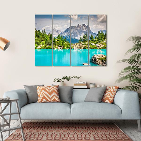 Sorapis Lake With Dolomite Mountains Canvas Wall Art-4 Horizontal-Gallery Wrap-34" x 24"-Tiaracle