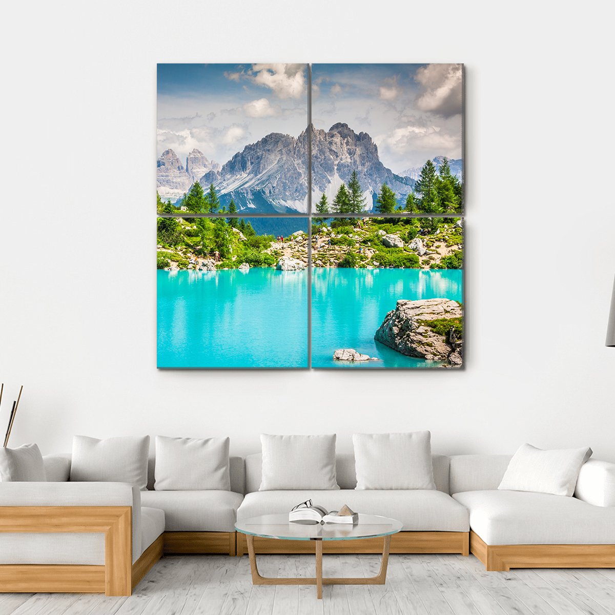 Sorapis Lake With Dolomite Mountains Canvas Wall Art-4 Square-Gallery Wrap-17" x 17"-Tiaracle