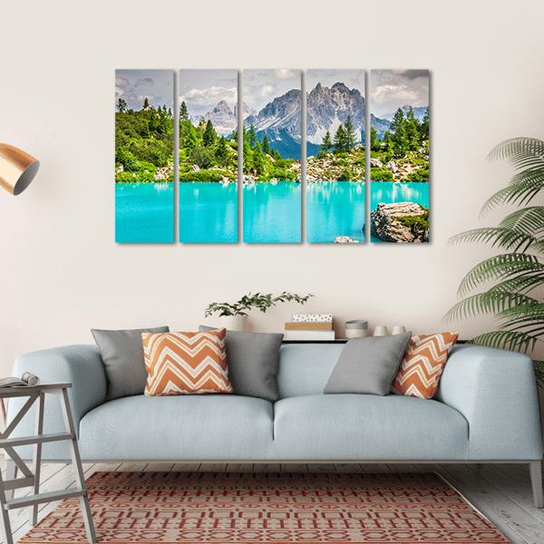 Sorapis Lake With Dolomite Mountains Canvas Wall Art-5 Horizontal-Gallery Wrap-22" x 12"-Tiaracle