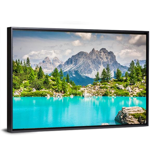 Sorapis Lake With Dolomite Mountains Canvas Wall Art-3 Horizontal-Gallery Wrap-25" x 16"-Tiaracle