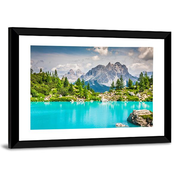 Sorapis Lake With Dolomite Mountains Canvas Wall Art-3 Horizontal-Gallery Wrap-25" x 16"-Tiaracle