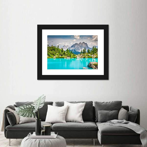 Sorapis Lake With Dolomite Mountains Canvas Wall Art-3 Horizontal-Gallery Wrap-25" x 16"-Tiaracle