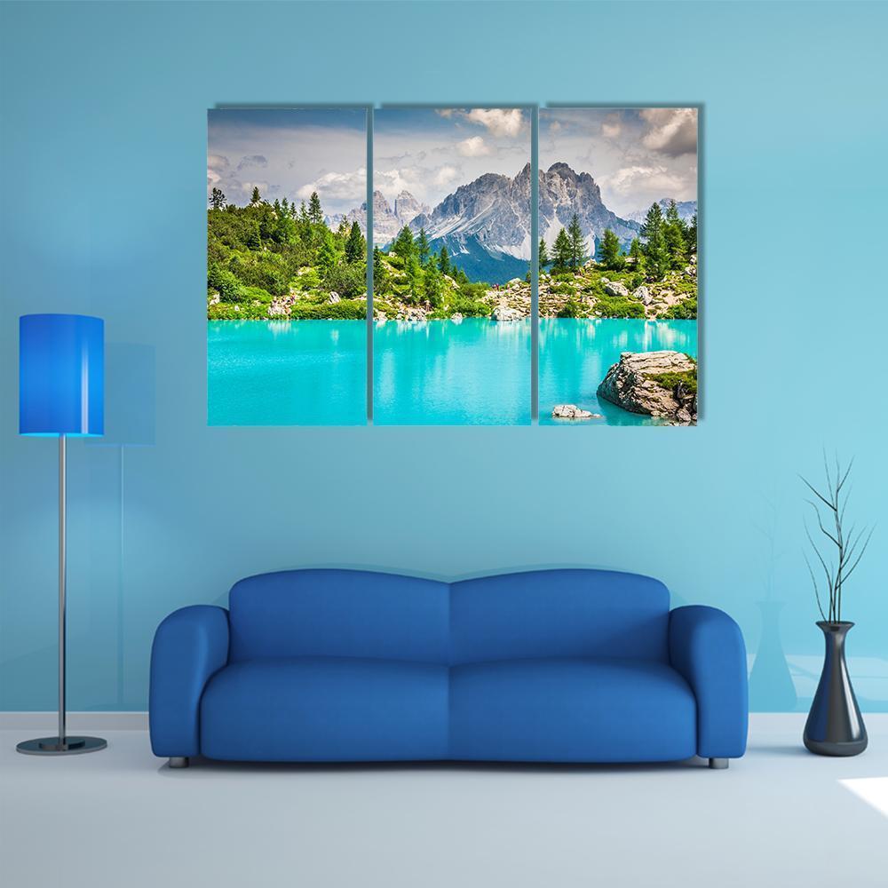 Sorapis Lake With Dolomite Mountains Canvas Wall Art-3 Horizontal-Gallery Wrap-37" x 24"-Tiaracle