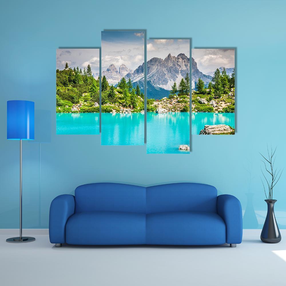 Sorapis Lake With Dolomite Mountains Canvas Wall Art-4 Pop-Gallery Wrap-50" x 32"-Tiaracle