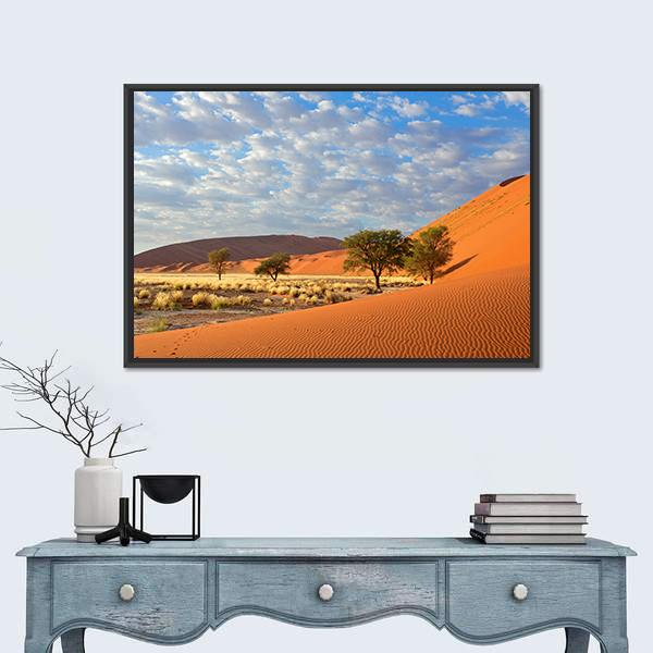 Sossusvlei Landscape In The Namibia Desert Canvas Wall Art-1 Piece-Floating Frame-24&quot; x 16&quot;-Tiaracle
