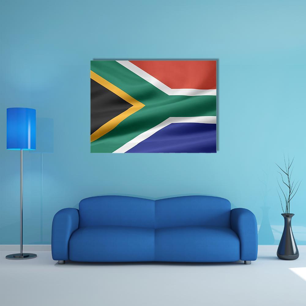 South African Flag Canvas Wall Art in red, green and blue, single panel hung on a wall