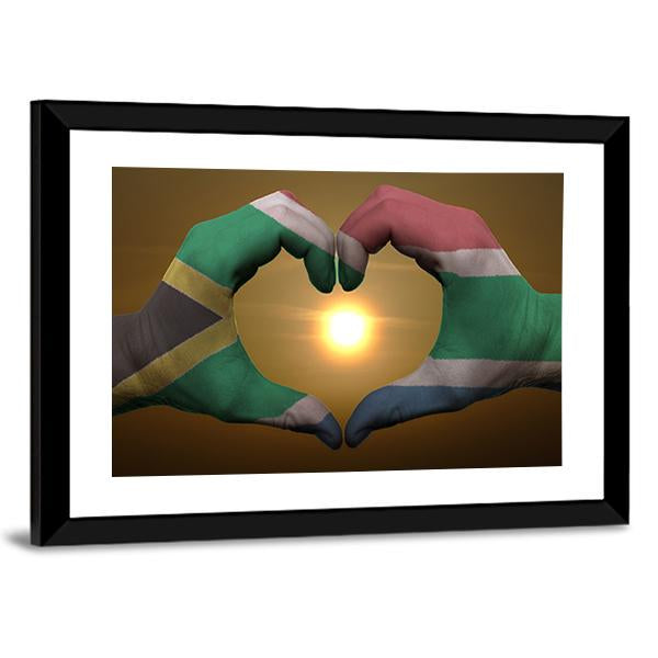 South Africa Flag On Hands Canvas Wall Art-3 Horizontal-Gallery Wrap-25" x 16"-Tiaracle