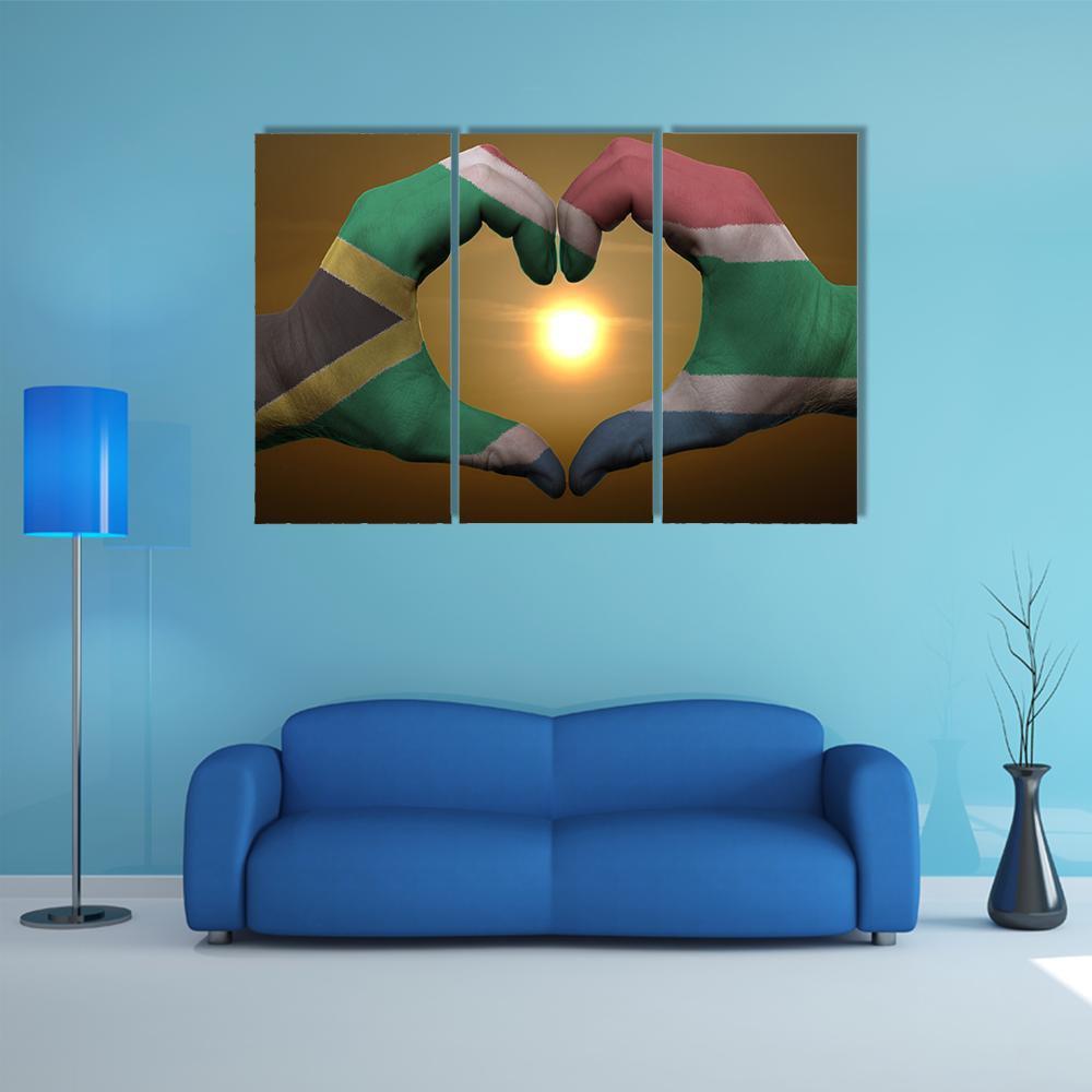 South Africa Flag On Hands Canvas Wall Art-3 Horizontal-Gallery Wrap-37" x 24"-Tiaracle