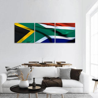 Waving South African Flag Panoramic Canvas Wall Art - 3 Piece / 25" x 08"