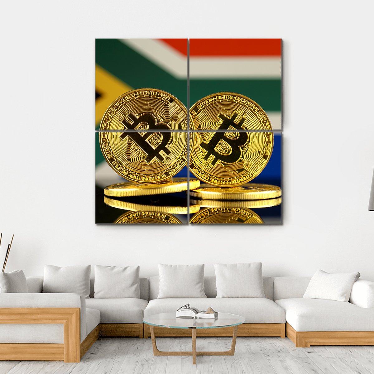 South Africa Flag With Bitcoin Canvas Wall Art-4 Square-Gallery Wrap-17" x 17"-Tiaracle