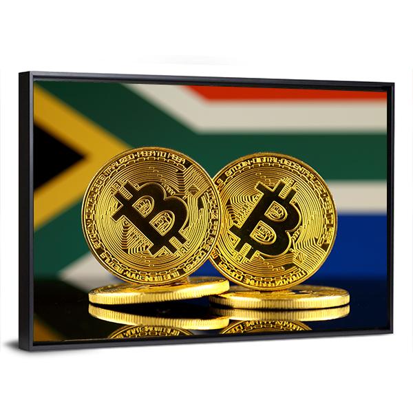 South Africa Flag With Bitcoin Canvas Wall Art-3 Horizontal-Gallery Wrap-25" x 16"-Tiaracle