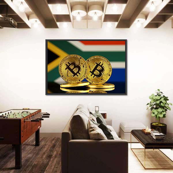 South Africa Flag With Bitcoin Canvas Wall Art-5 Horizontal-Gallery Wrap-22" x 12"-Tiaracle