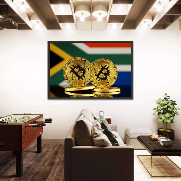 South Africa Flag With Bitcoin Canvas Wall Art-3 Horizontal-Gallery Wrap-25" x 16"-Tiaracle