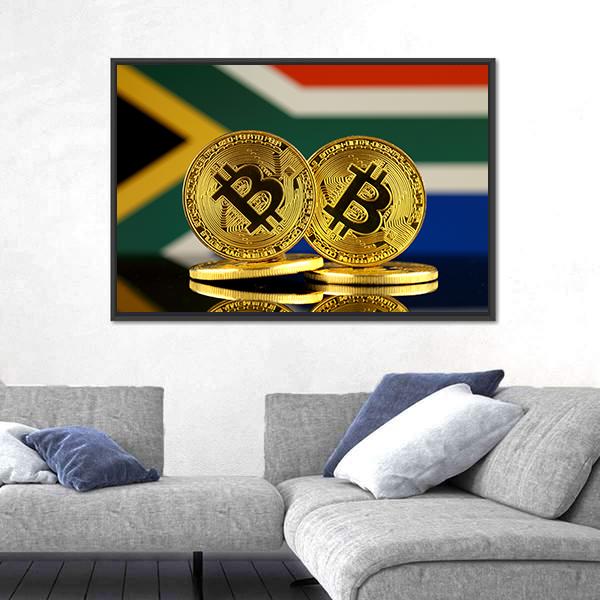 South Africa Flag With Bitcoin Canvas Wall Art-3 Horizontal-Gallery Wrap-25" x 16"-Tiaracle