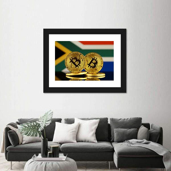 South Africa Flag With Bitcoin Canvas Wall Art-5 Horizontal-Gallery Wrap-22" x 12"-Tiaracle