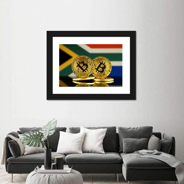 South Africa Flag With Bitcoin Canvas Wall Art-3 Horizontal-Gallery Wrap-25" x 16"-Tiaracle