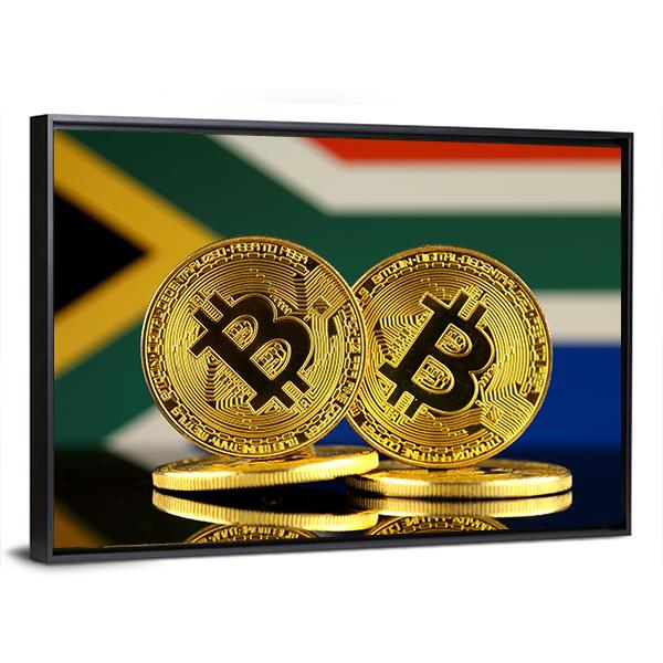 South Africa Flag With Bitcoin Canvas Wall Art-5 Horizontal-Gallery Wrap-22" x 12"-Tiaracle