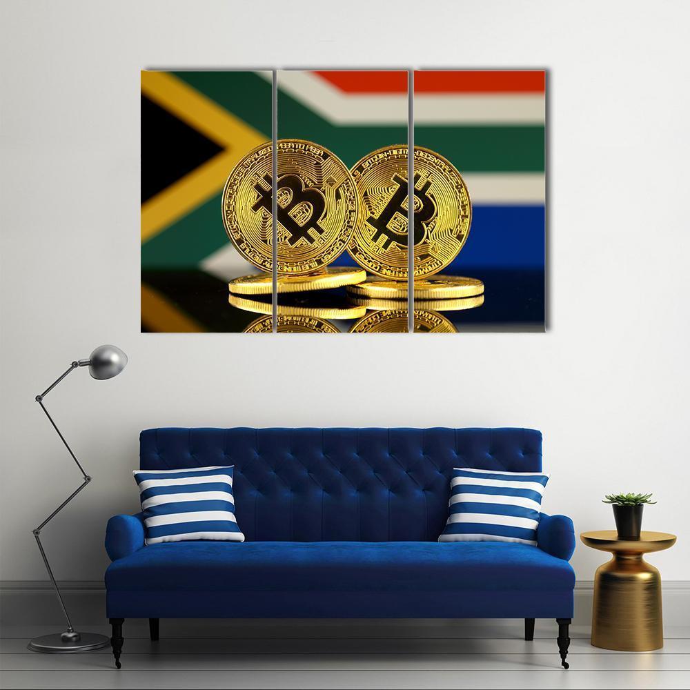 South Africa Flag With Bitcoin Canvas Wall Art-3 Horizontal-Gallery Wrap-37" x 24"-Tiaracle