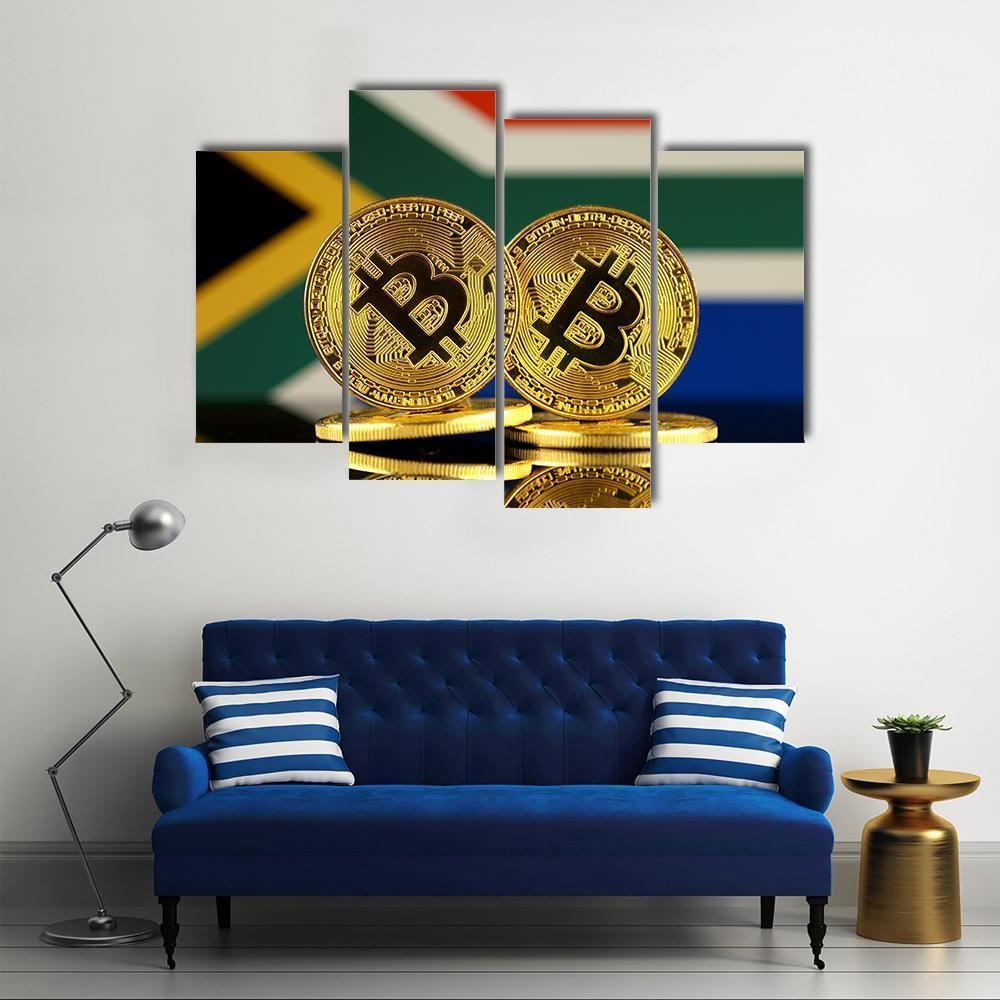 South Africa Flag With Bitcoin Canvas Wall Art-4 Pop-Gallery Wrap-50" x 32"-Tiaracle