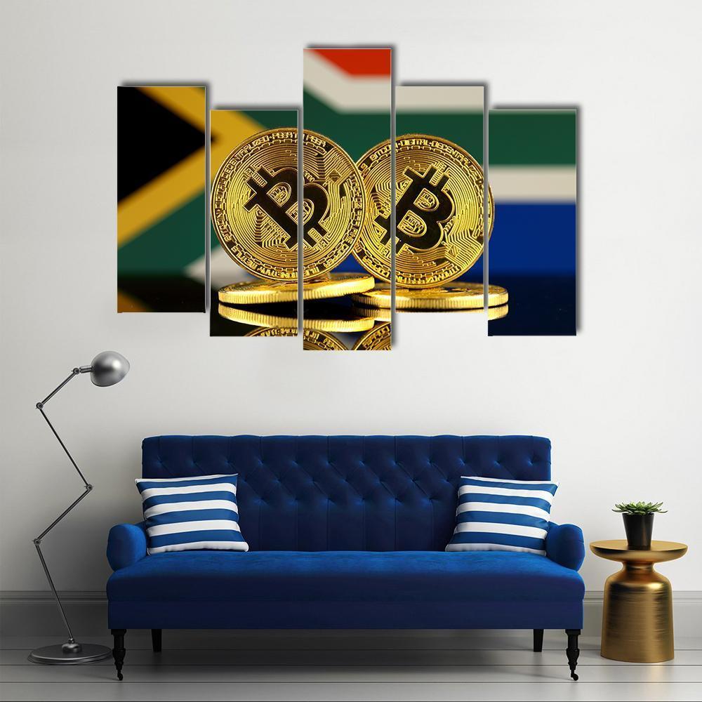 South Africa Flag With Bitcoin Canvas Wall Art-5 Pop-Gallery Wrap-47" x 32"-Tiaracle
