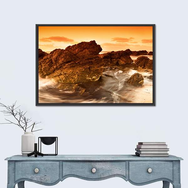 South Australian Beach At Sunset Canvas Wall Art-1 Piece-Floating Frame-24" x 16"-Tiaracle