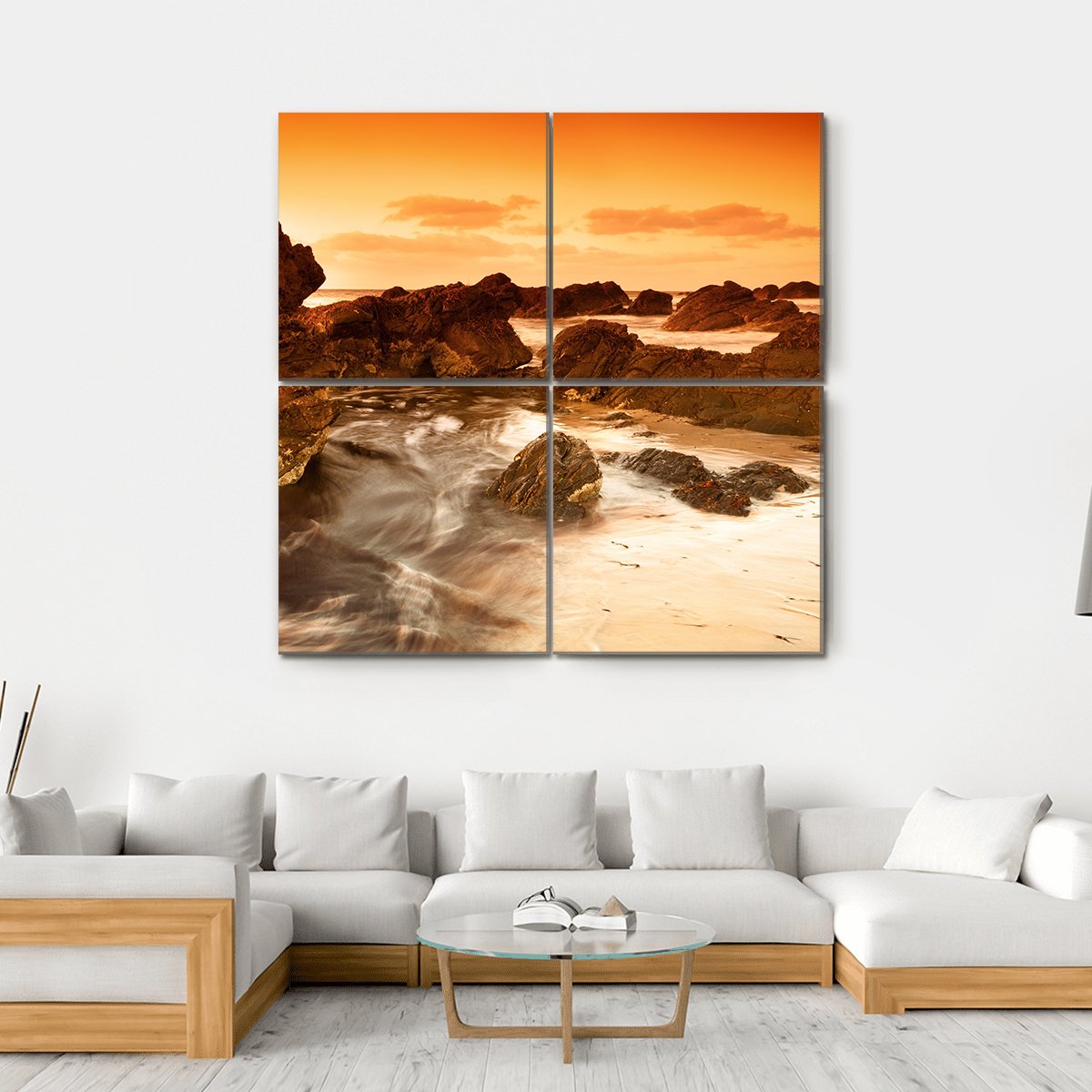 South Australian Beach At Sunset Canvas Wall Art-4 Square-Gallery Wrap-17" x 17"-Tiaracle