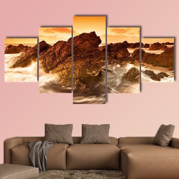 South Australian Beach At Sunset Canvas Wall Art-5 Star-Gallery Wrap-62" x 32"-Tiaracle