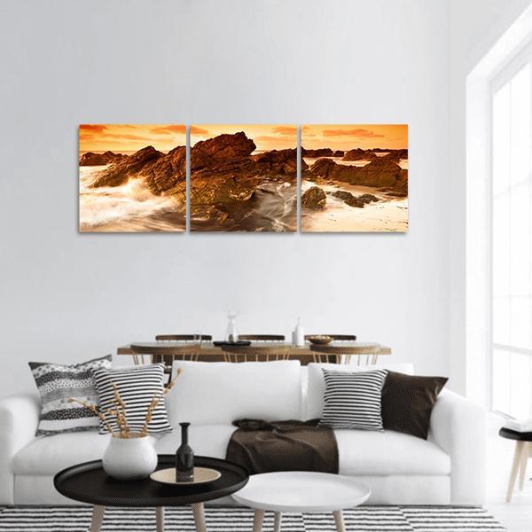 South Australian Beach At Sunset Panoramic Canvas Wall Art-3 Piece-25" x 08"-Tiaracle
