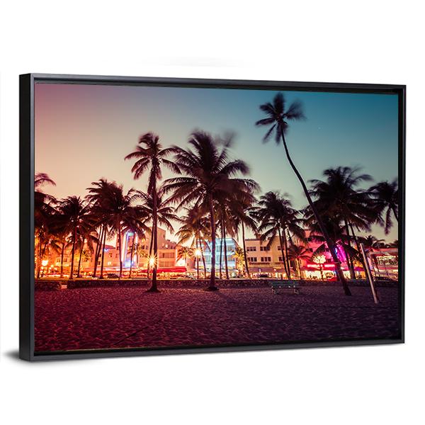 South Beach In Florida Canvas Wall Art-3 Horizontal-Gallery Wrap-25" x 16"-Tiaracle
