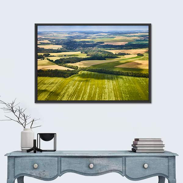 South Bohemian Landscape With Fields And Forests Canvas Wall Art-1 Piece-Floating Frame-24" x 16"-Tiaracle