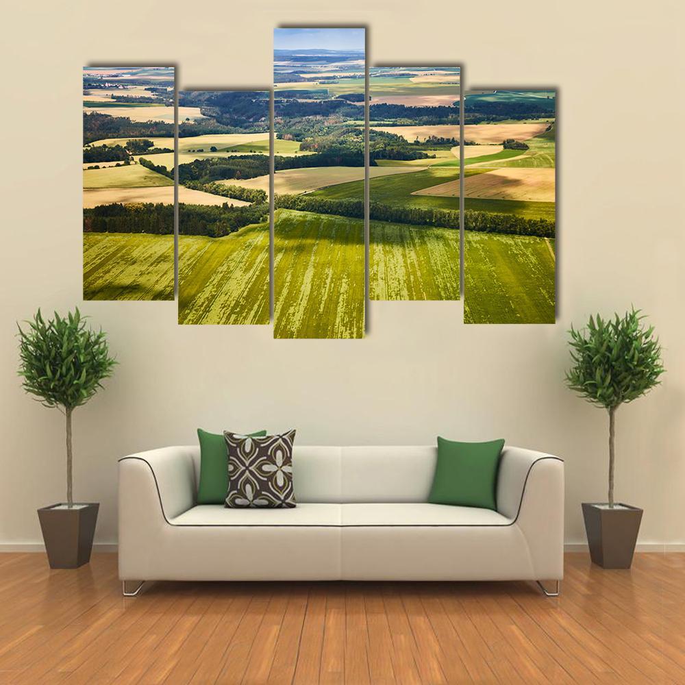 South Bohemian Landscape With Fields And Forests Canvas Wall Art-5 Pop-Gallery Wrap-47" x 32"-Tiaracle