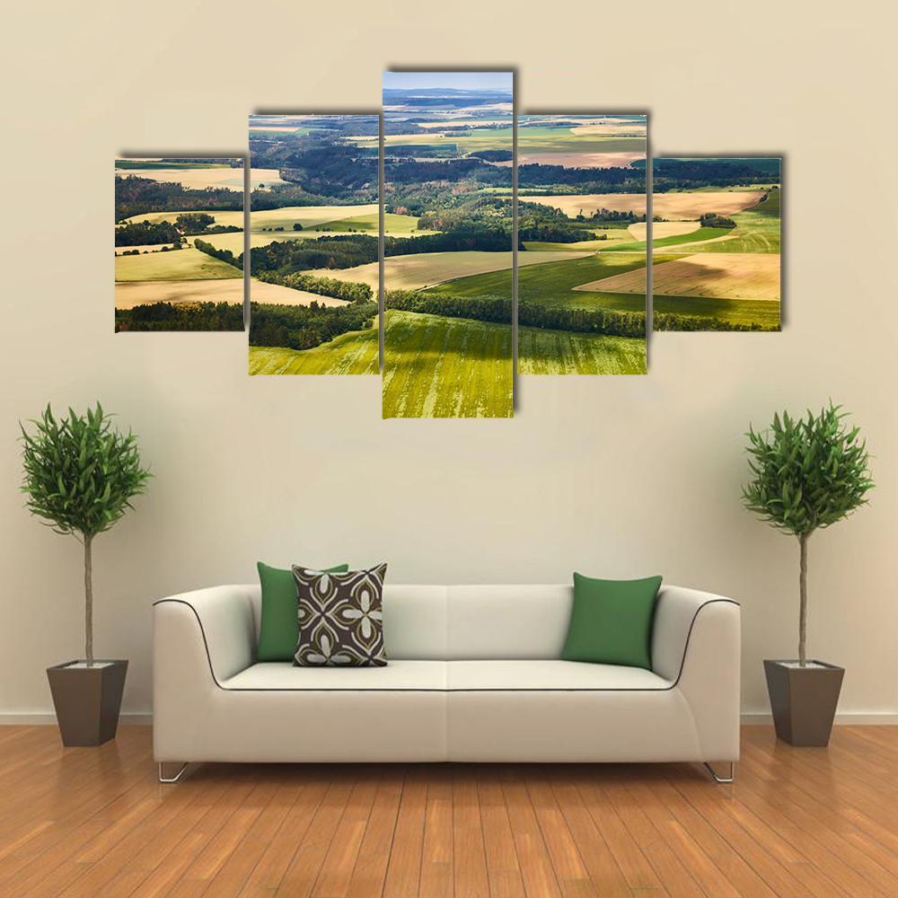 South Bohemian Landscape With Fields And Forests Canvas Wall Art-5 Star-Gallery Wrap-62" x 32"-Tiaracle