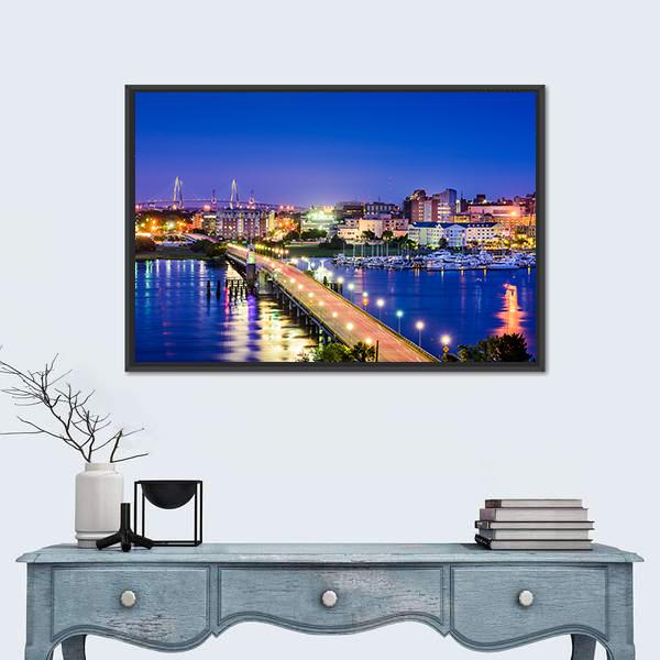 South Carolina Skyline Canvas Wall Art-1 Piece-Floating Frame-24" x 16"-Tiaracle
