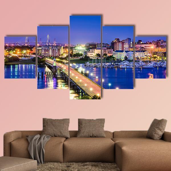 South Carolina Skyline Canvas Wall Art-5 Star-Gallery Wrap-62" x 32"-Tiaracle