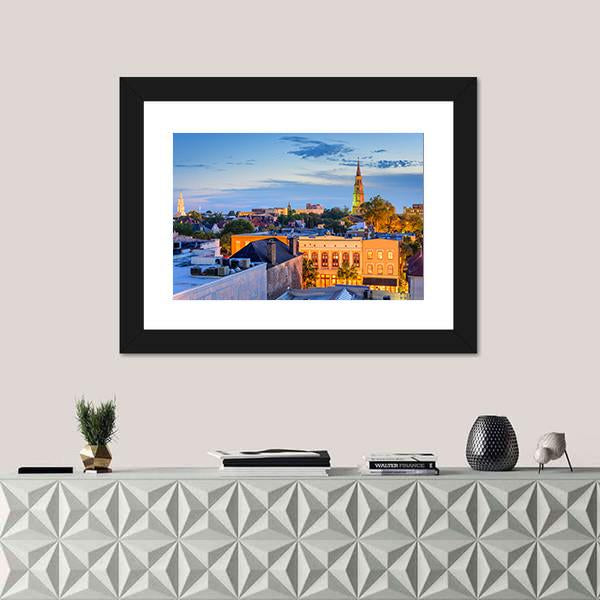 South Carolina Town Skyline Canvas Wall Art-1 Piece-Framed Print-20" x 16"-Tiaracle