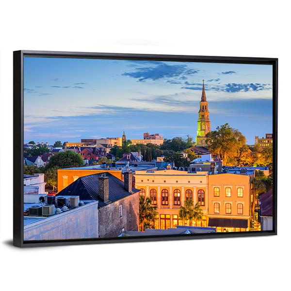 South Carolina Town Skyline Canvas Wall Art-3 Horizontal-Gallery Wrap-25" x 16"-Tiaracle