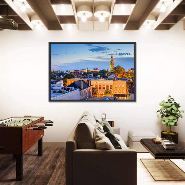 South Carolina Town Skyline Canvas Wall Art-3 Horizontal-Gallery Wrap-25" x 16"-Tiaracle