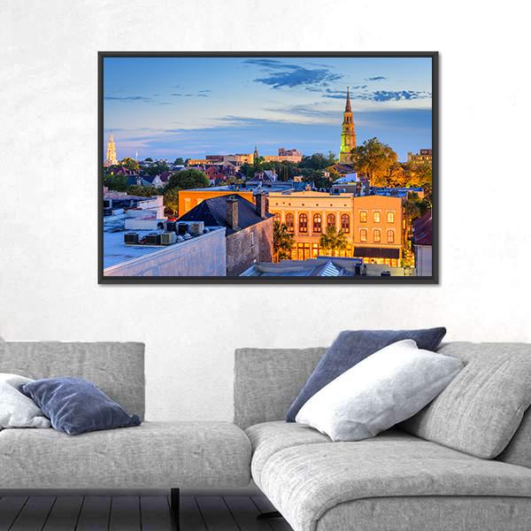 South Carolina Town Skyline Canvas Wall Art-3 Horizontal-Gallery Wrap-25" x 16"-Tiaracle