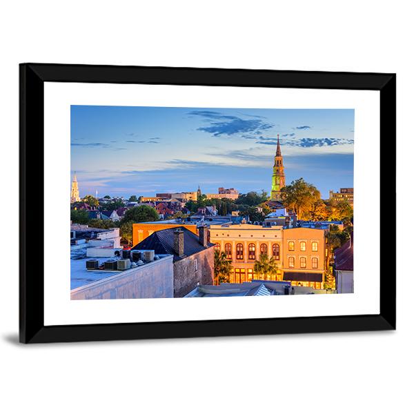 South Carolina Town Skyline Canvas Wall Art-3 Horizontal-Gallery Wrap-25" x 16"-Tiaracle