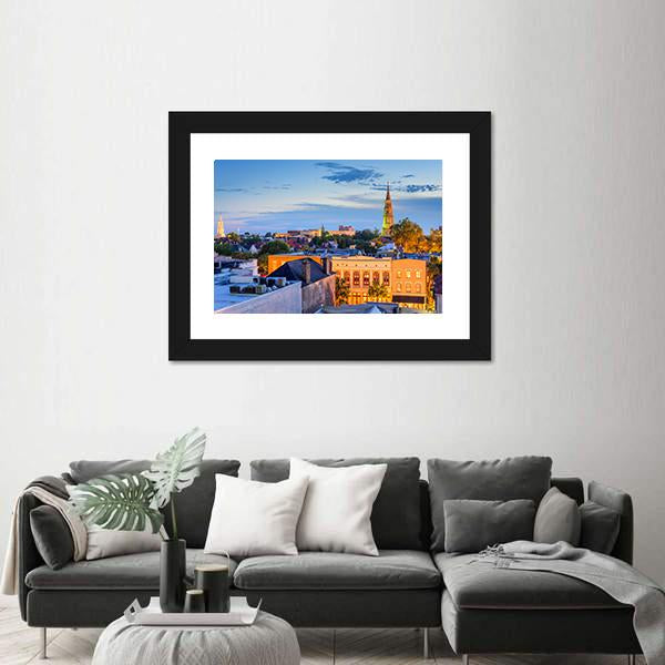 South Carolina Town Skyline Canvas Wall Art-3 Horizontal-Gallery Wrap-25" x 16"-Tiaracle