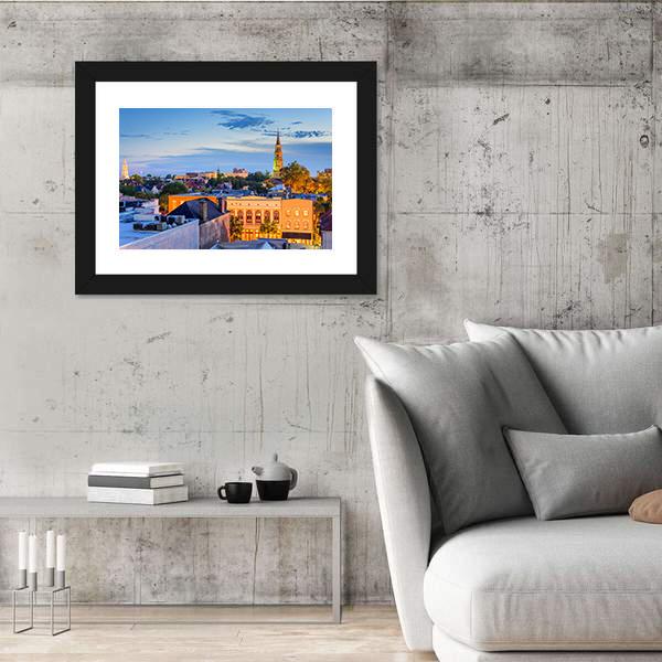 South Carolina Town Skyline Canvas Wall Art-3 Horizontal-Gallery Wrap-25" x 16"-Tiaracle