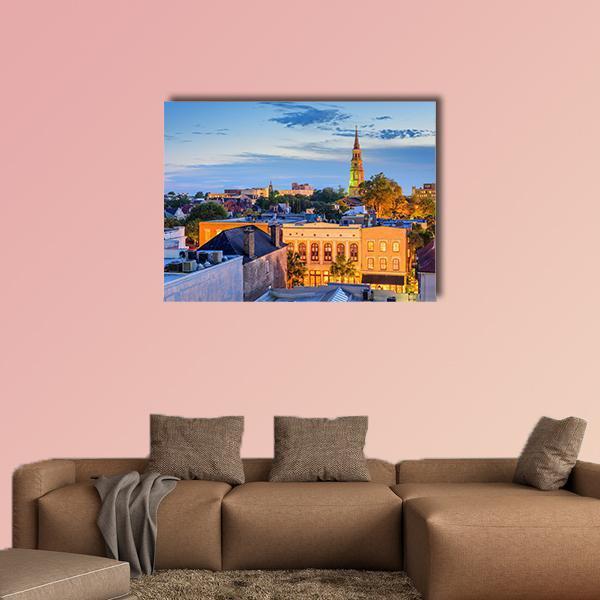 South Carolina Town Skyline Canvas Wall Art-1 Piece-Gallery Wrap-48" x 32"-Tiaracle