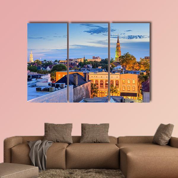 South Carolina Town Skyline Canvas Wall Art-3 Horizontal-Gallery Wrap-25" x 16"-Tiaracle
