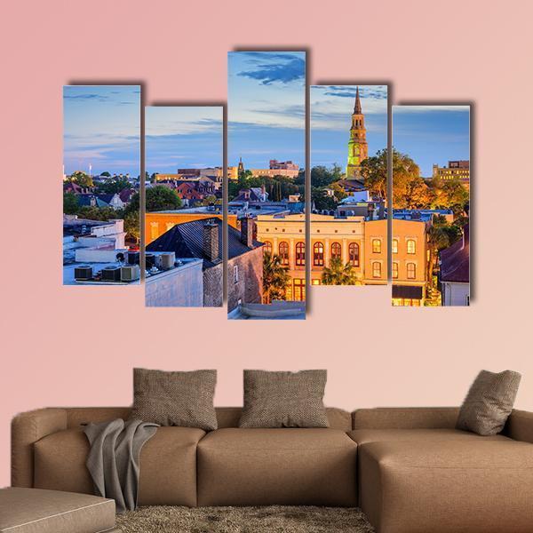 South Carolina Town Skyline Canvas Wall Art-5 Pop-Gallery Wrap-47" x 32"-Tiaracle