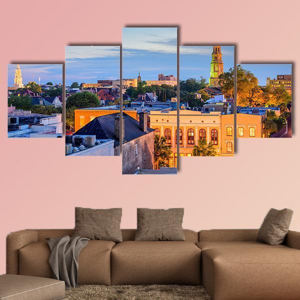 South Carolina Town Skyline Canvas Wall Art-5 Star-Gallery Wrap-62" x 32"-Tiaracle