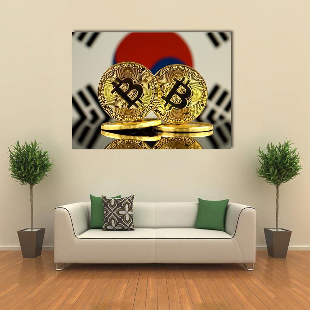South Korea Flag With Bitcoin Canvas Wall Art-4 Horizontal-Gallery Wrap-34" x 24"-Tiaracle