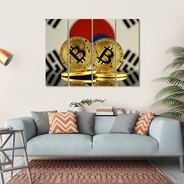 South Korea Flag With Bitcoin Canvas Wall Art-4 Horizontal-Gallery Wrap-34" x 24"-Tiaracle