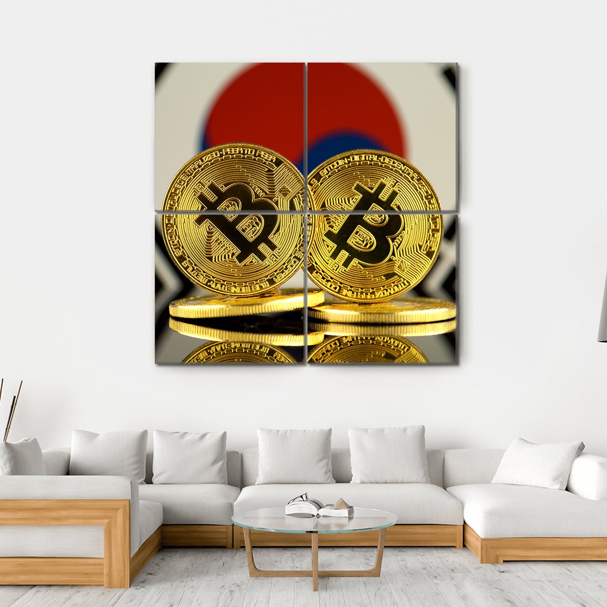 South Korea Flag With Bitcoin Canvas Wall Art-4 Square-Gallery Wrap-17" x 17"-Tiaracle