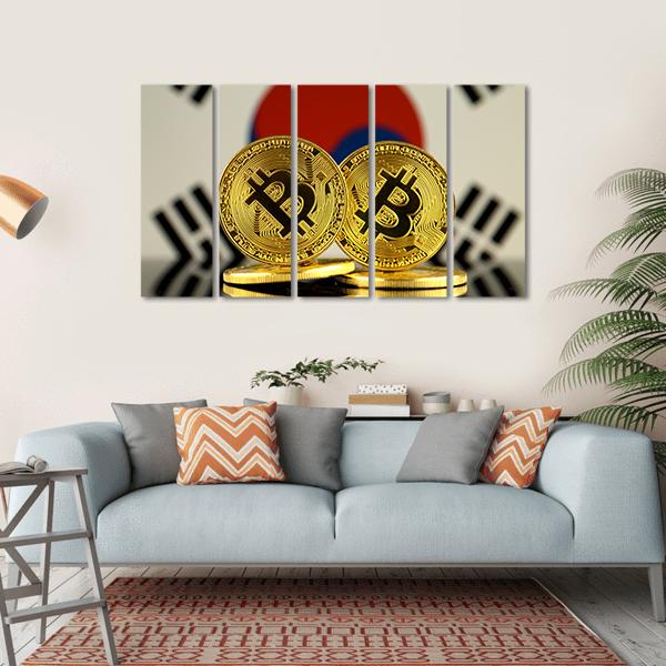 South Korea Flag With Bitcoin Canvas Wall Art-5 Horizontal-Gallery Wrap-22" x 12"-Tiaracle