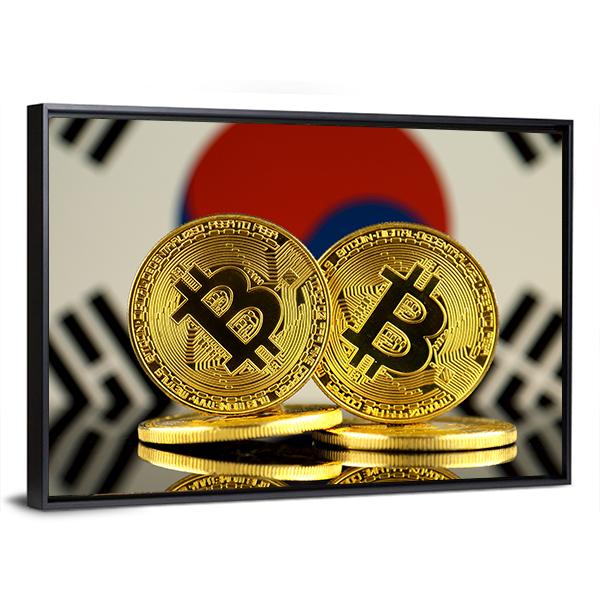 South Korea Flag With Bitcoin Canvas Wall Art-3 Horizontal-Gallery Wrap-25" x 16"-Tiaracle
